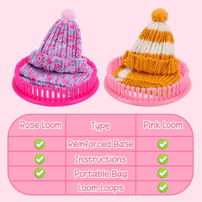 AHCo. . Knitting Loom Kit for Girls Ages 6 7 8 10 11 12 – DIY Yarn Craft Set with Looms, Hooks, Storage Bag and Tools, Create Hats, Scarves, Coasters – Fun Gift for Beginners and Kids (Rose) - Image 2